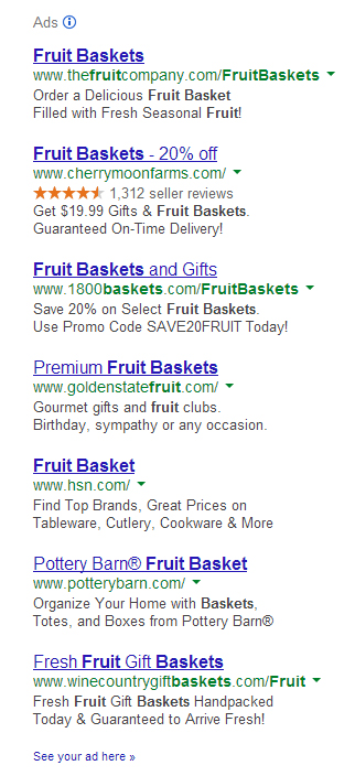 Many fruit baskets – the first company’s entire ad is their call to action