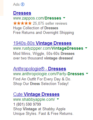 Cool, edgy vintage dresses, with free shipping is a great USP
